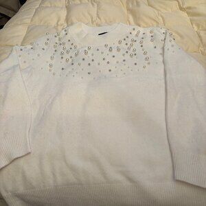Talbots Cream Sweater with Pearl Embellishments